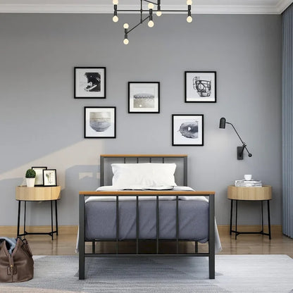 Mieres Industrial Metal Platform Bed Frame with Headboard & Footboard