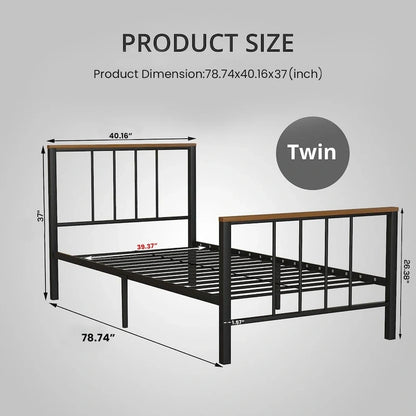 Mieres Industrial Metal Platform Bed Frame with Headboard & Footboard