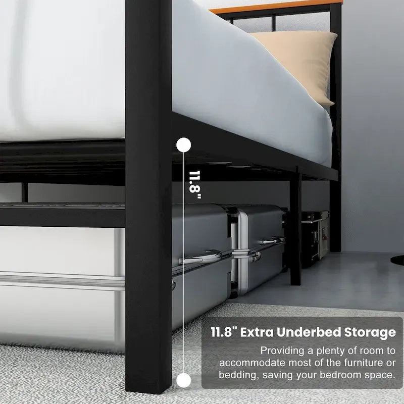 Mieres Industrial Metal Platform Bed Frame with Headboard & Footboard