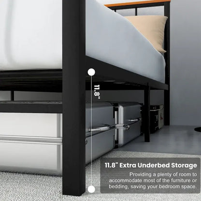 Mieres Industrial Metal Platform Bed Frame with Headboard & Footboard