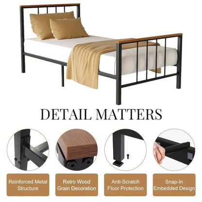 Mieres Industrial Metal Platform Bed Frame with Headboard & Footboard