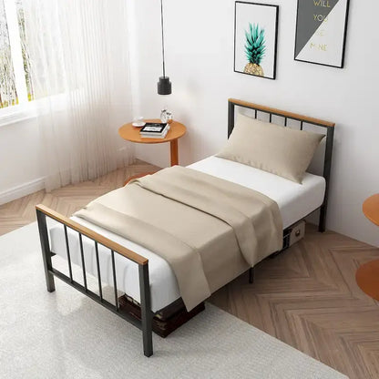 Mieres Industrial Metal Platform Bed Frame with Headboard & Footboard