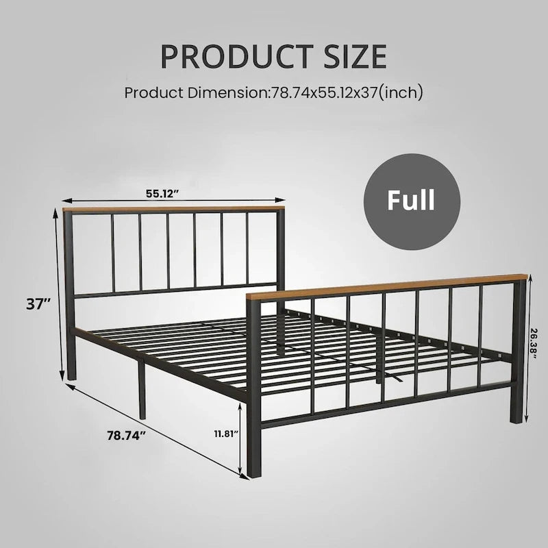 Mieres Industrial Metal Platform Bed Frame with Headboard & Footboard