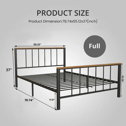 Mieres Industrial Metal Platform Bed Frame with Headboard & Footboard