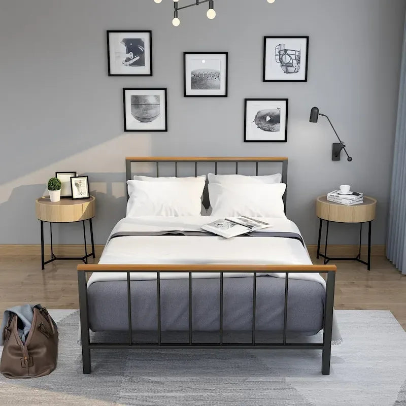 Mieres Industrial Metal Platform Bed Frame with Headboard & Footboard