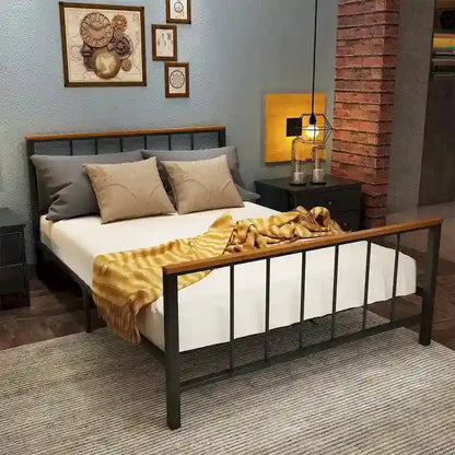 Mieres Industrial Metal Platform Bed Frame with Headboard & Footboard