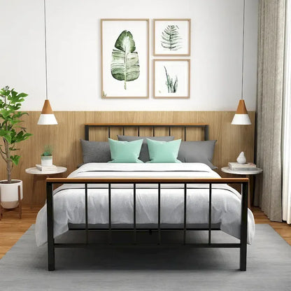 Mieres Industrial Metal Platform Bed Frame with Headboard & Footboard
