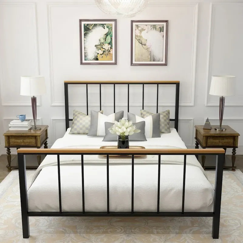 Mieres Industrial Metal Platform Bed Frame with Headboard & Footboard