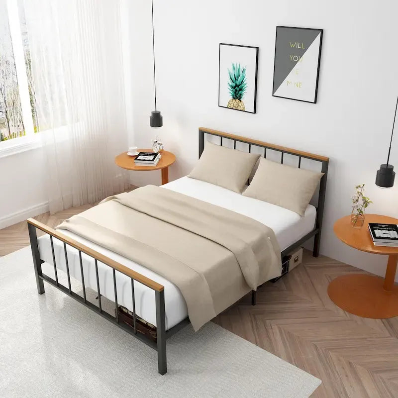 Mieres Industrial Metal Platform Bed Frame with Headboard & Footboard
