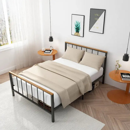 Mieres Industrial Metal Platform Bed Frame with Headboard & Footboard