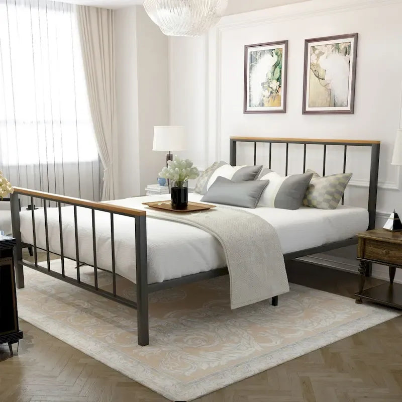 Mieres Industrial Metal Platform Bed Frame with Headboard & Footboard