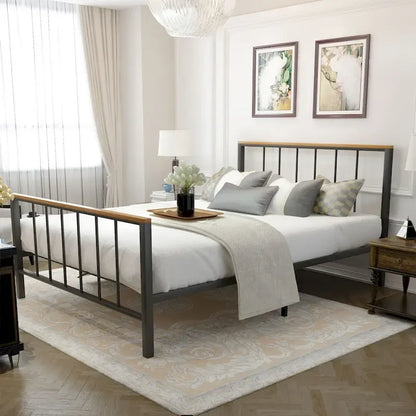 Mieres Industrial Metal Platform Bed Frame with Headboard & Footboard