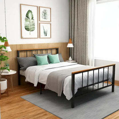Mieres Industrial Metal Platform Bed Frame with Headboard & Footboard