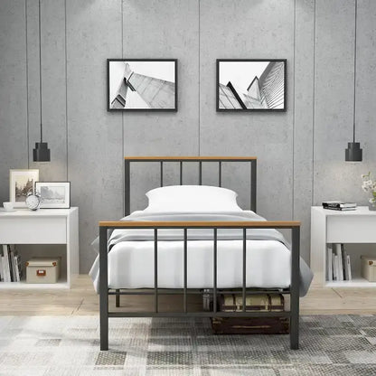 Mieres Industrial Metal Platform Bed Frame with Headboard & Footboard