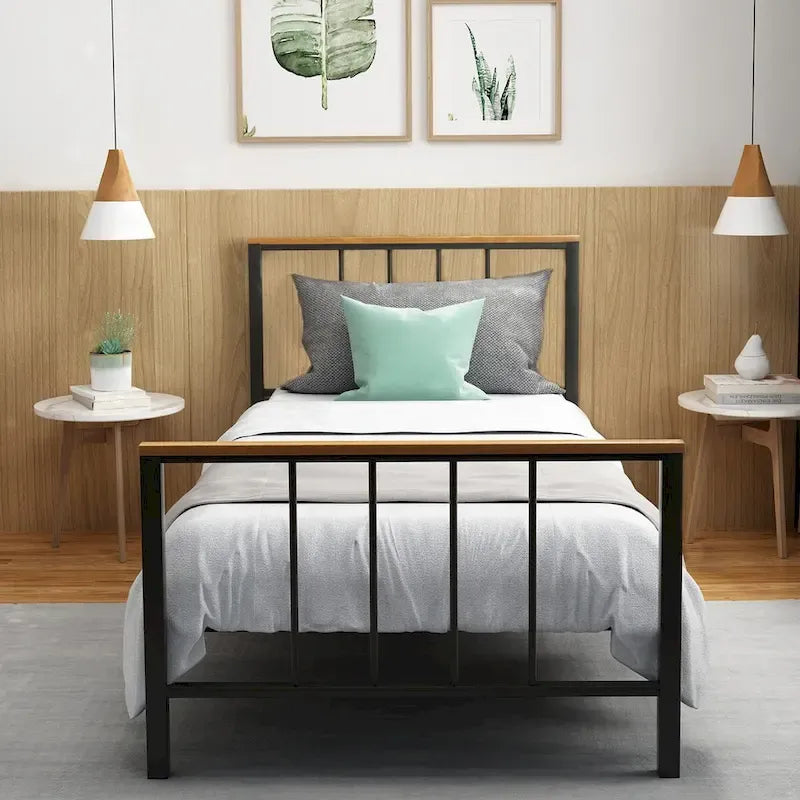 Mieres Industrial Metal Platform Bed Frame with Headboard & Footboard