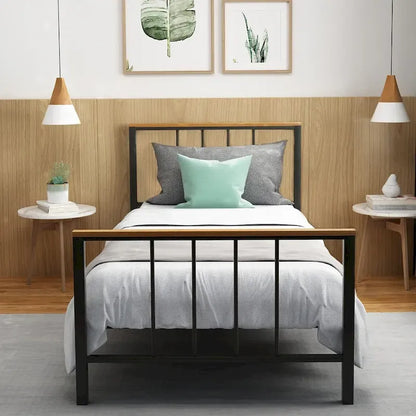 Mieres Industrial Metal Platform Bed Frame with Headboard & Footboard