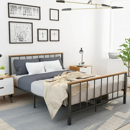 Mieres Industrial Metal Platform Bed Frame with Headboard & Footboard