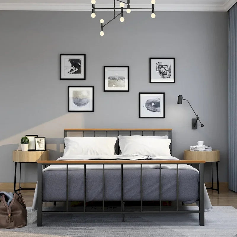 Mieres Industrial Metal Platform Bed Frame with Headboard & Footboard