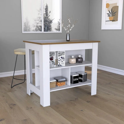 40.5 in. W Wood Kitchen Island Dining Table with 3 Shelves