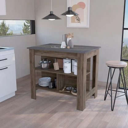 40.5 in. W Wood Kitchen Island Dining Table with 3 Shelves