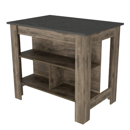 40.5 in. W Wood Kitchen Island Dining Table with 3 Shelves