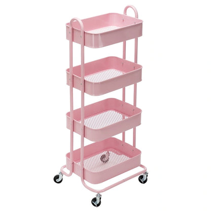 4-Tier Metal Utility Cart with Wheels Storage Shelves Organizer - 17.7x13.7x42.9