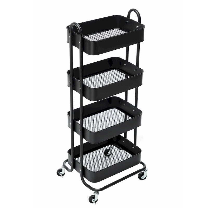 4-Tier Metal Utility Cart with Wheels Storage Shelves Organizer - 17.7x13.7x42.9