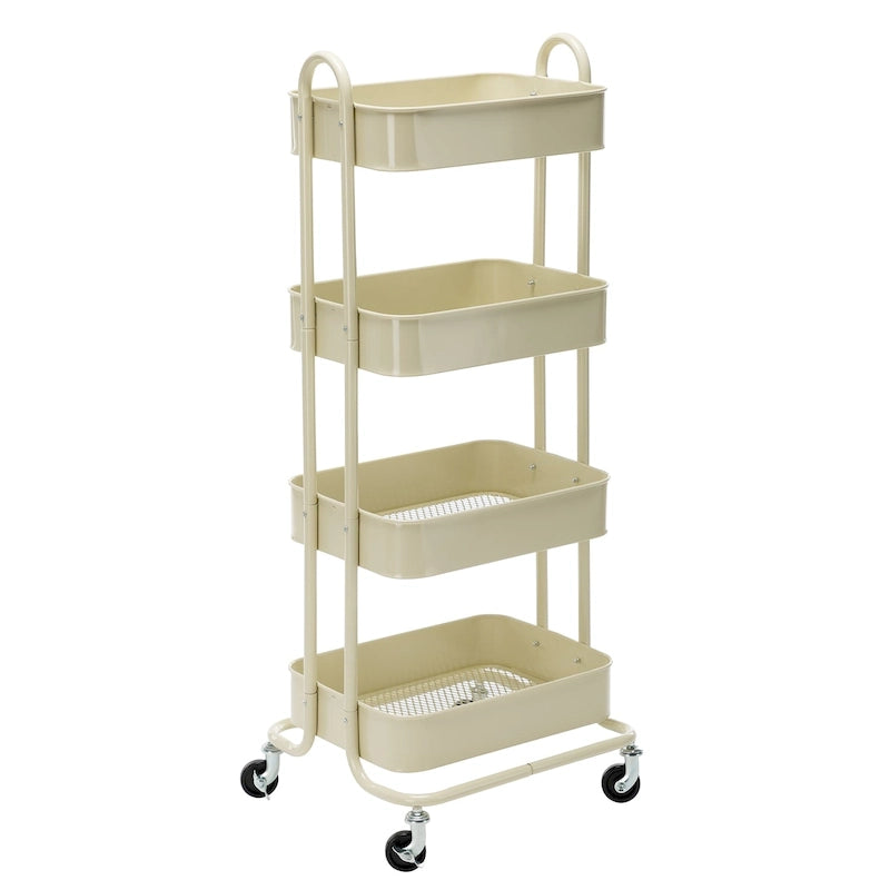 4-Tier Metal Utility Cart with Wheels Storage Shelves Organizer - 17.7x13.7x42.9