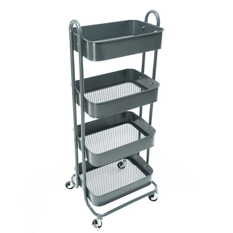 4-Tier Metal Utility Cart with Wheels Storage Shelves Organizer - 17.7x13.7x42.9