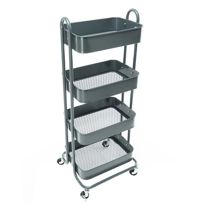 4-Tier Metal Utility Cart with Wheels Storage Shelves Organizer - 17.7x13.7x42.9