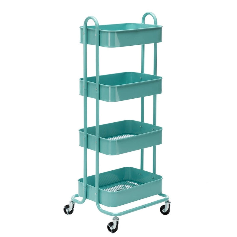 4-Tier Metal Utility Cart with Wheels Storage Shelves Organizer - 17.7x13.7x42.9