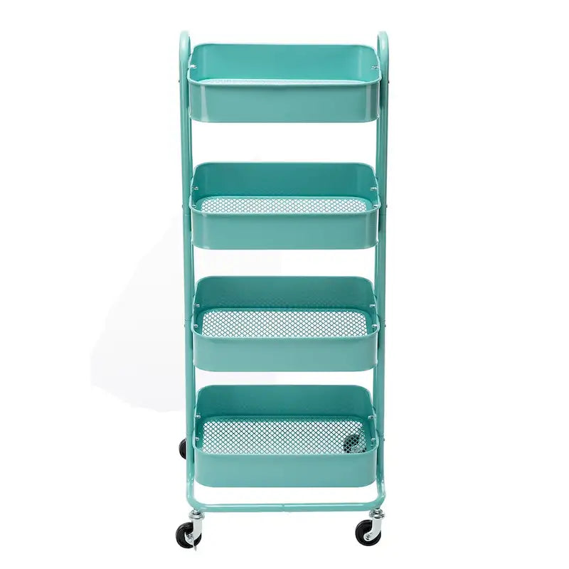 4-Tier Metal Utility Cart with Wheels Storage Shelves Organizer - 17.7x13.7x42.9