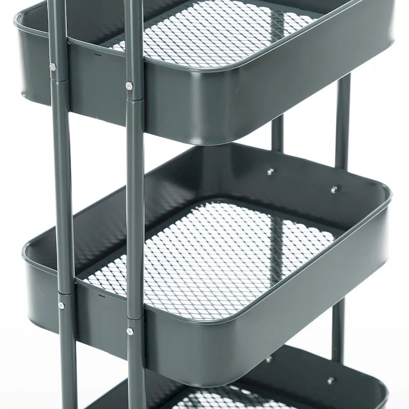 4-Tier Metal Utility Cart with Wheels Storage Shelves Organizer - 17.7x13.7x42.9