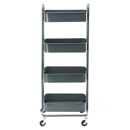 4-Tier Metal Utility Cart with Wheels Storage Shelves Organizer - 17.7x13.7x42.9