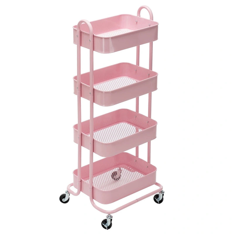 4-Tier Metal Utility Cart with Wheels Storage Shelves Organizer - 17.7x13.7x42.9