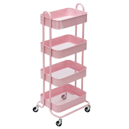 4-Tier Metal Utility Cart with Wheels Storage Shelves Organizer - 17.7x13.7x42.9