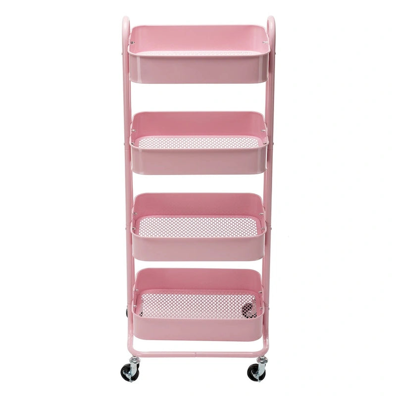 4-Tier Metal Utility Cart with Wheels Storage Shelves Organizer - 17.7x13.7x42.9