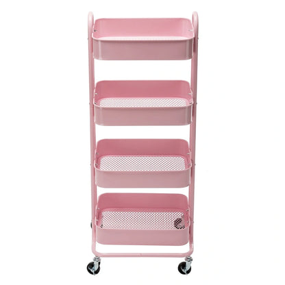 4-Tier Metal Utility Cart with Wheels Storage Shelves Organizer - 17.7x13.7x42.9