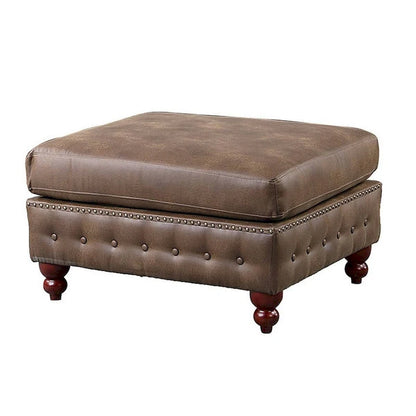 Simi 34 Inch Square Ottoman, Handcrafted Legs, Brown Vegan Faux Leather