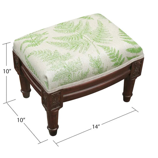 Jade Green Fern Footstool with wood stained finish