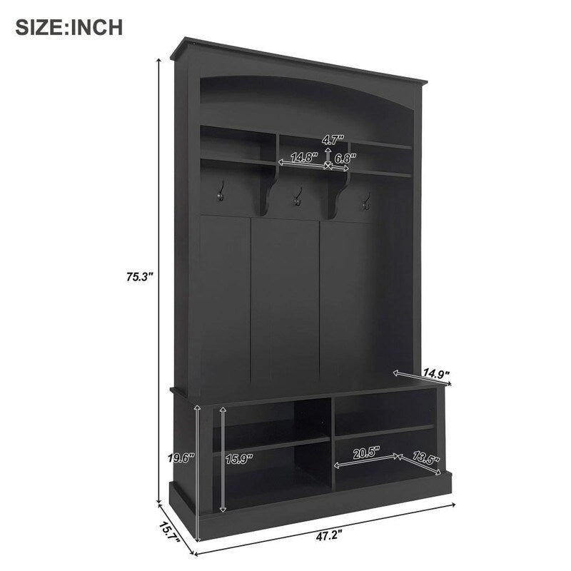 47.2Wide Hall Tree Multi-functional Shoe Storage with 3 Hanging Hooks