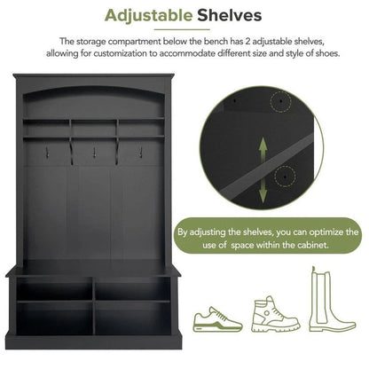 47.2Wide Hall Tree Multi-functional Shoe Storage with 3 Hanging Hooks