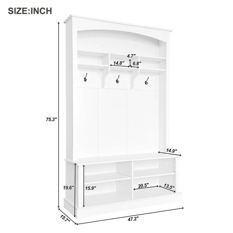 47.2Wide Hall Tree Multi-functional Shoe Storage with 3 Hanging Hooks
