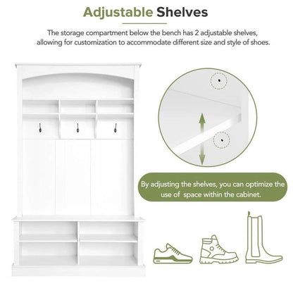 47.2Wide Hall Tree Multi-functional Shoe Storage with 3 Hanging Hooks