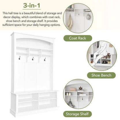 47.2Wide Hall Tree Multi-functional Shoe Storage with 3 Hanging Hooks
