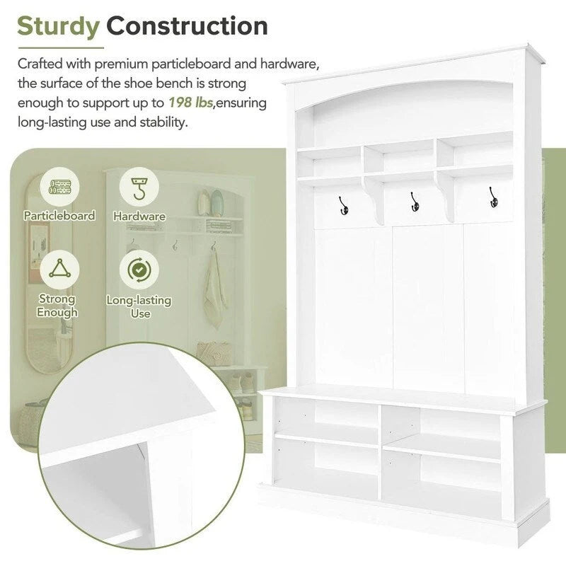 47.2Wide Hall Tree Multi-functional Shoe Storage with 3 Hanging Hooks