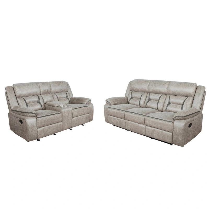 PU Manual Motion Sofa Set in Taupe Finish