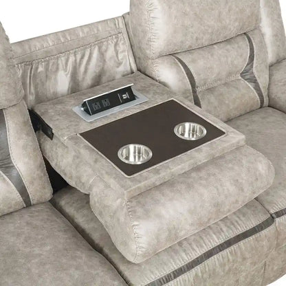 PU Manual Motion Sofa Set in Taupe Finish