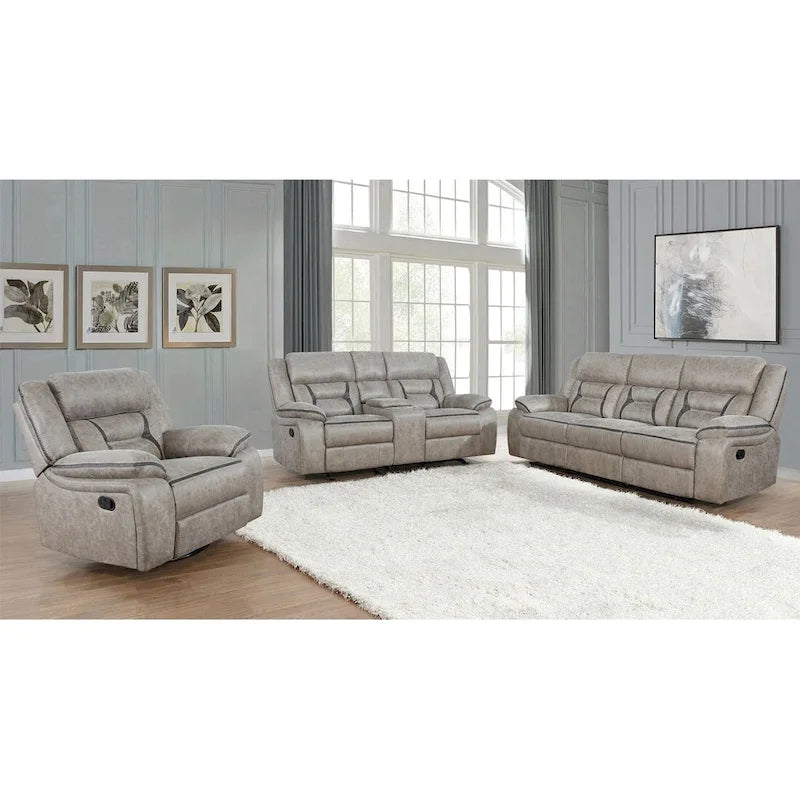 PU Manual Motion Sofa Set in Taupe Finish