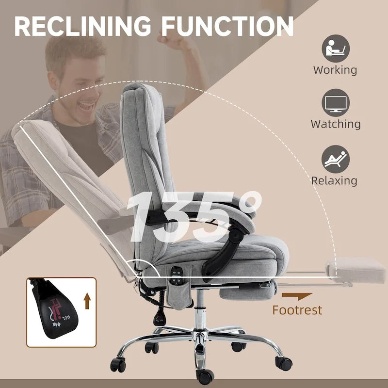 Massage Office Chair with 6 Vibration Points, Heated Reclining Computer Chair,Swivel Chair with Adjustable Height and Footrest
